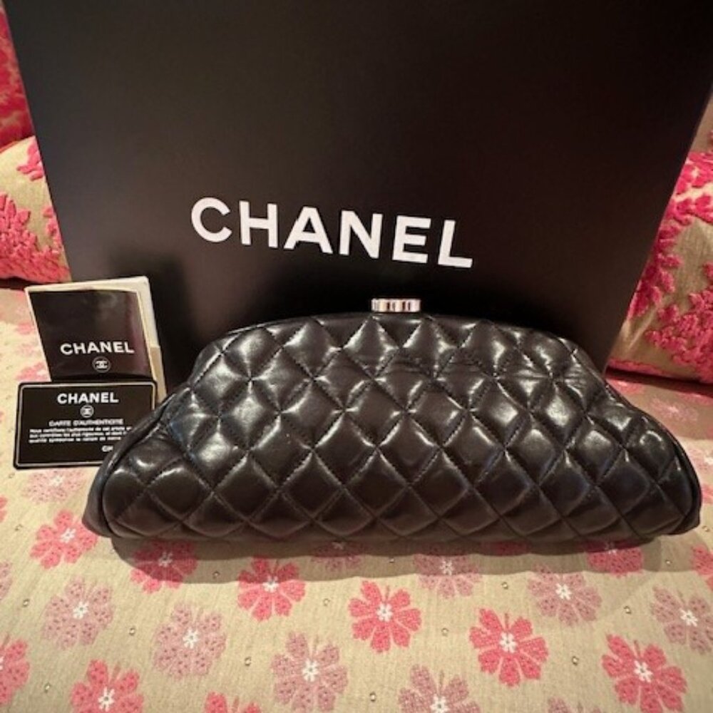 Authentic Black Lambskin Chanel Clutch